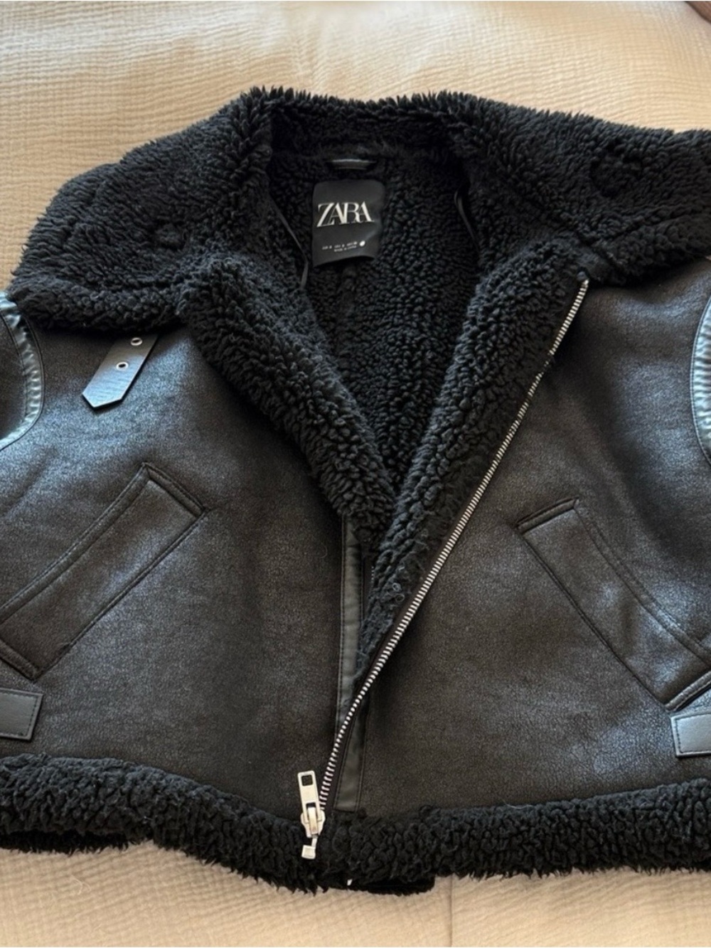 Zara Black Faux Shearling Aviator Jacket